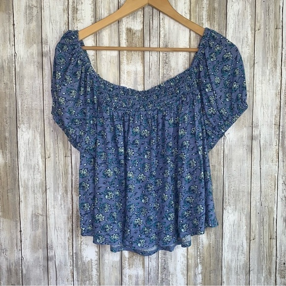 Lucky Brand Blue Floral Square Neck Blouse - Picture 3 of 6